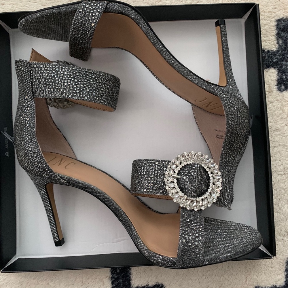 INC REYNA pewter open toe high heel sandals